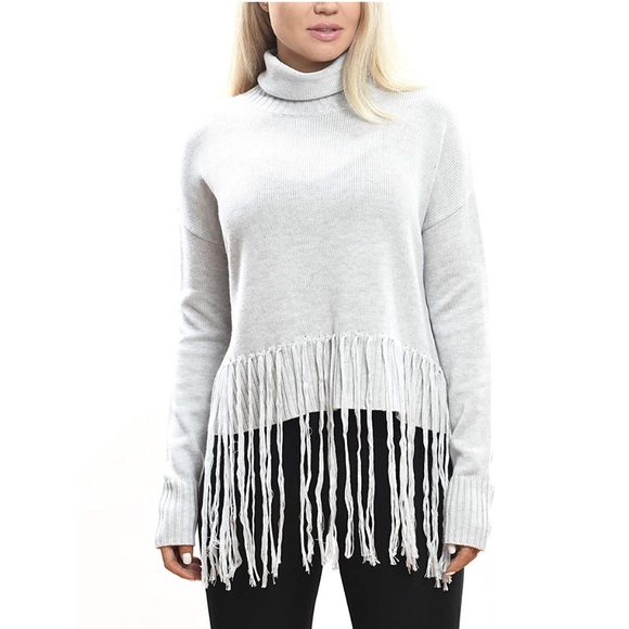 Maglia Sweaters - Long Sleeve Side Slit Gradient Sweater with Fringe